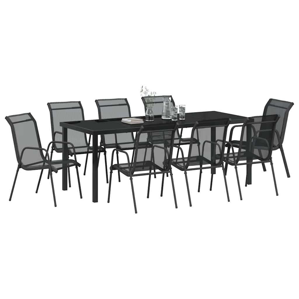 Vrtni set za objed 9 pcs Crna Čelik s prahom premazan