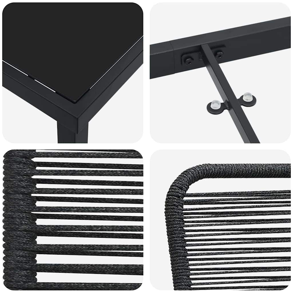 Vrtni set za objed 9 pcs Crna Čelik s prahom premazan