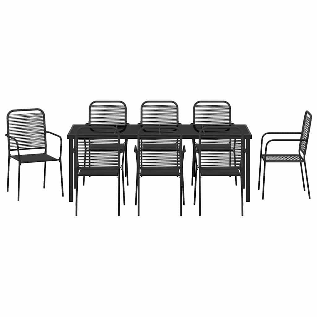 Vrtni set za objed 9 pcs Crna Čelik s prahom premazan
