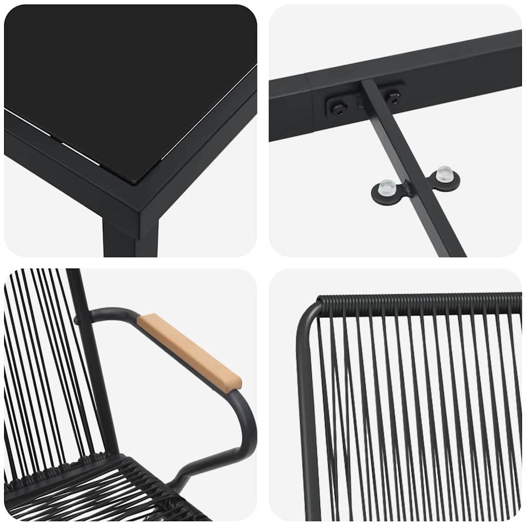 Vrtni set za objed 3 pcs Crna Čelik s prahom premazan