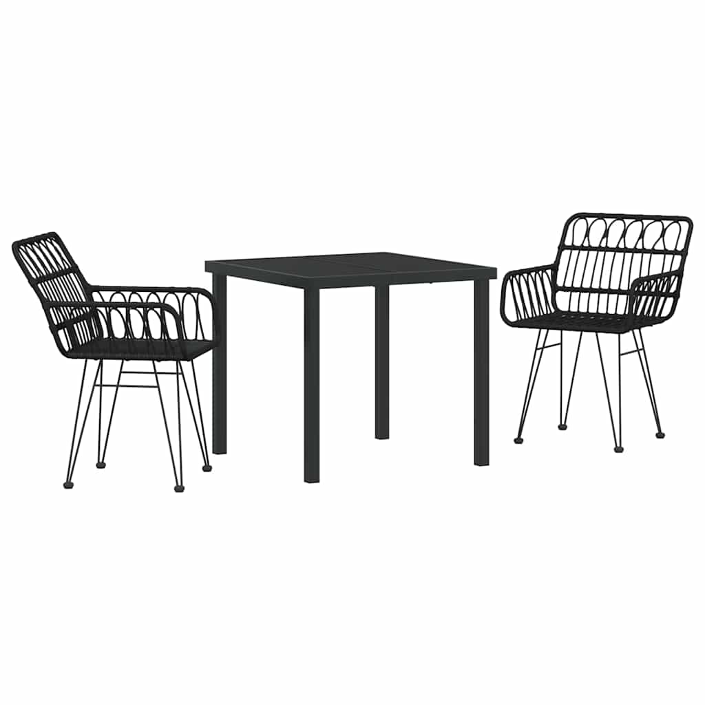 Vrtni set za objed 3 pcs Crna Čelik s prahom premazan