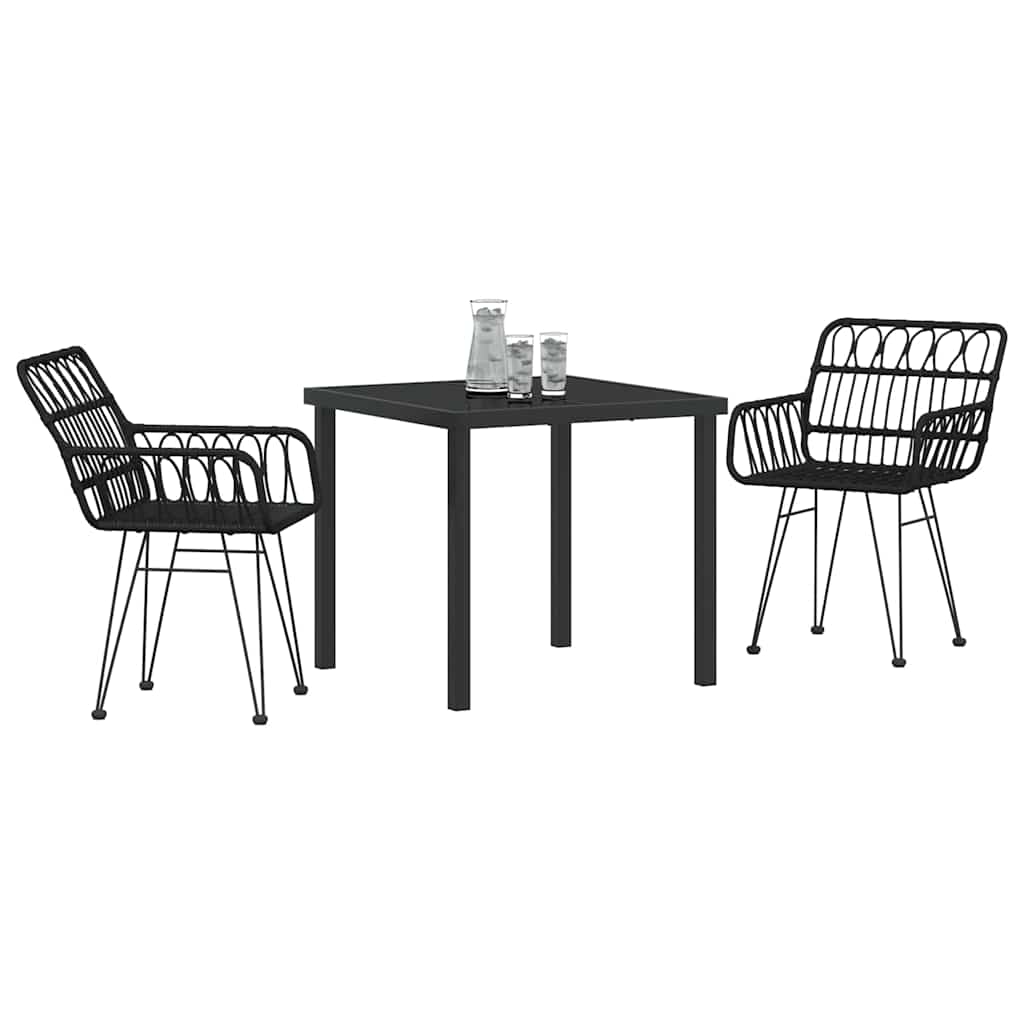 Vrtni set za objed 3 pcs Crna Čelik s prahom premazan