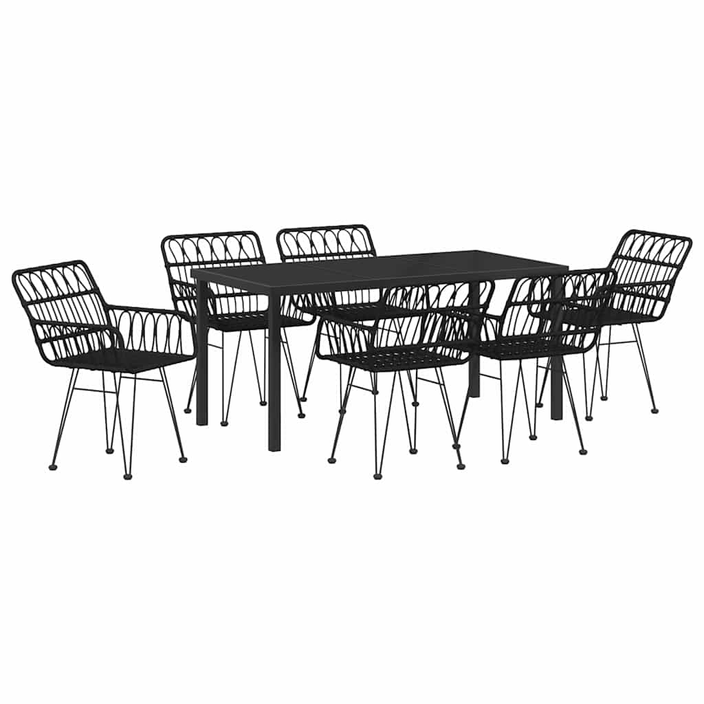 Vrtni set za objed 7 pcs Crna Čelik s prahom premazan