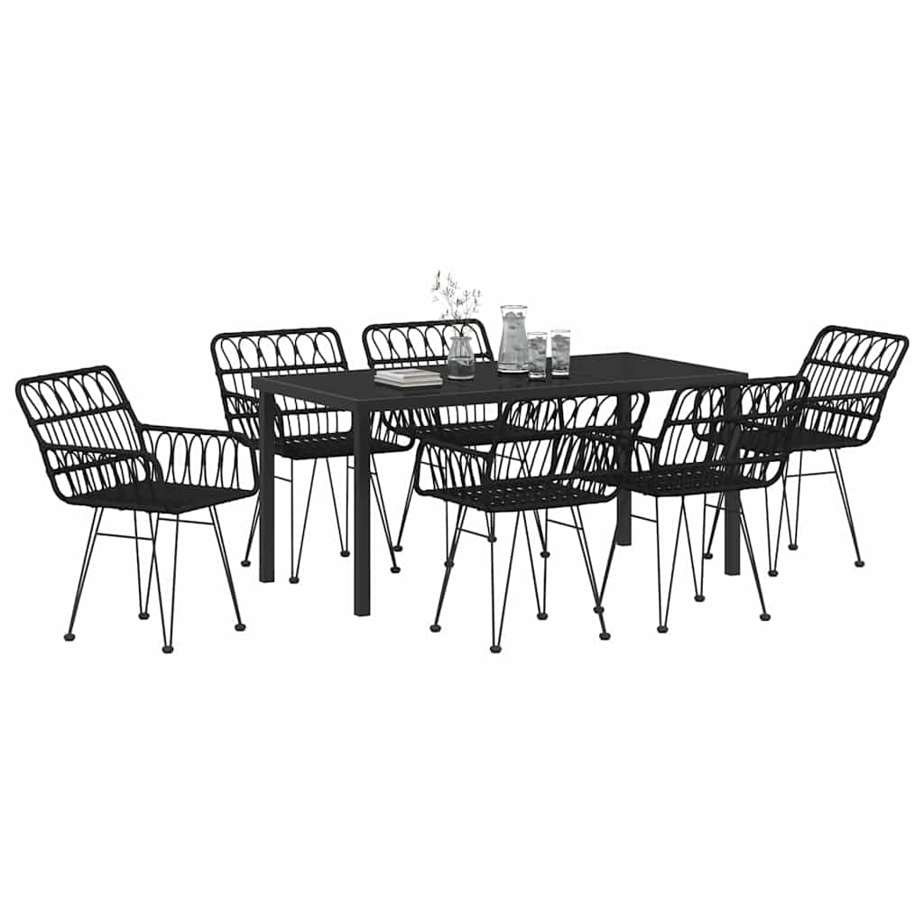 Vrtni set za objed 7 pcs Crna Čelik s prahom premazan