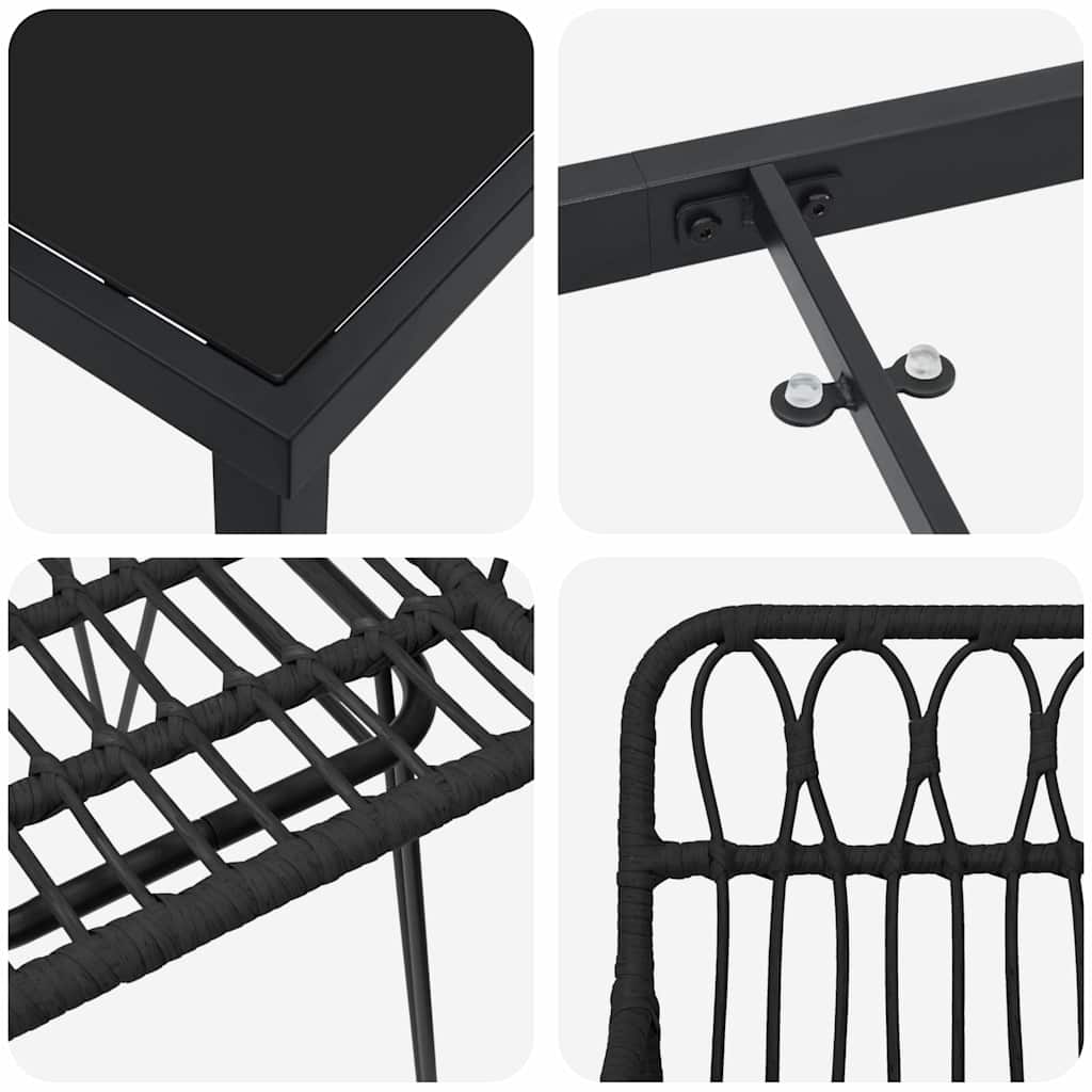 Vrtni set za objed 9 pcs Crna Čelik s prahom premazan