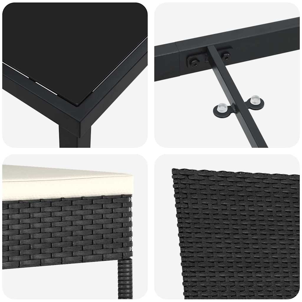 Vrtni set za objed 3 pcs Crna Čelik s prahom premazan