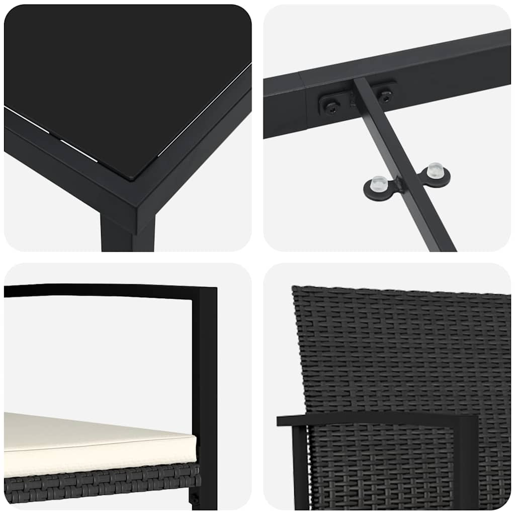 Vrtni set za objed 7 pcs Crna Čelik s prahom premazan