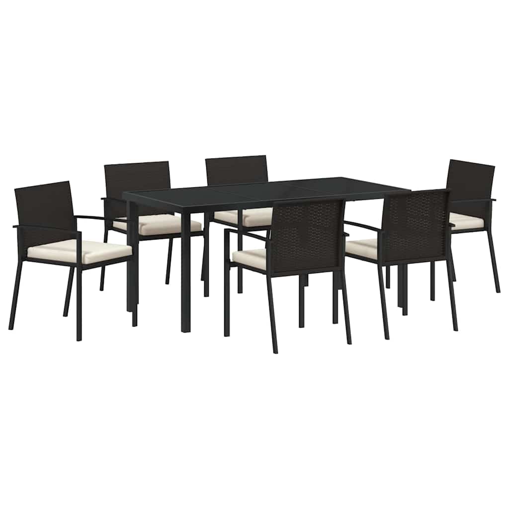 Vrtni set za objed 7 pcs Crna Čelik s prahom premazan