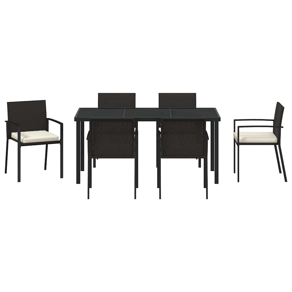 Vrtni set za objed 7 pcs Crna Čelik s prahom premazan