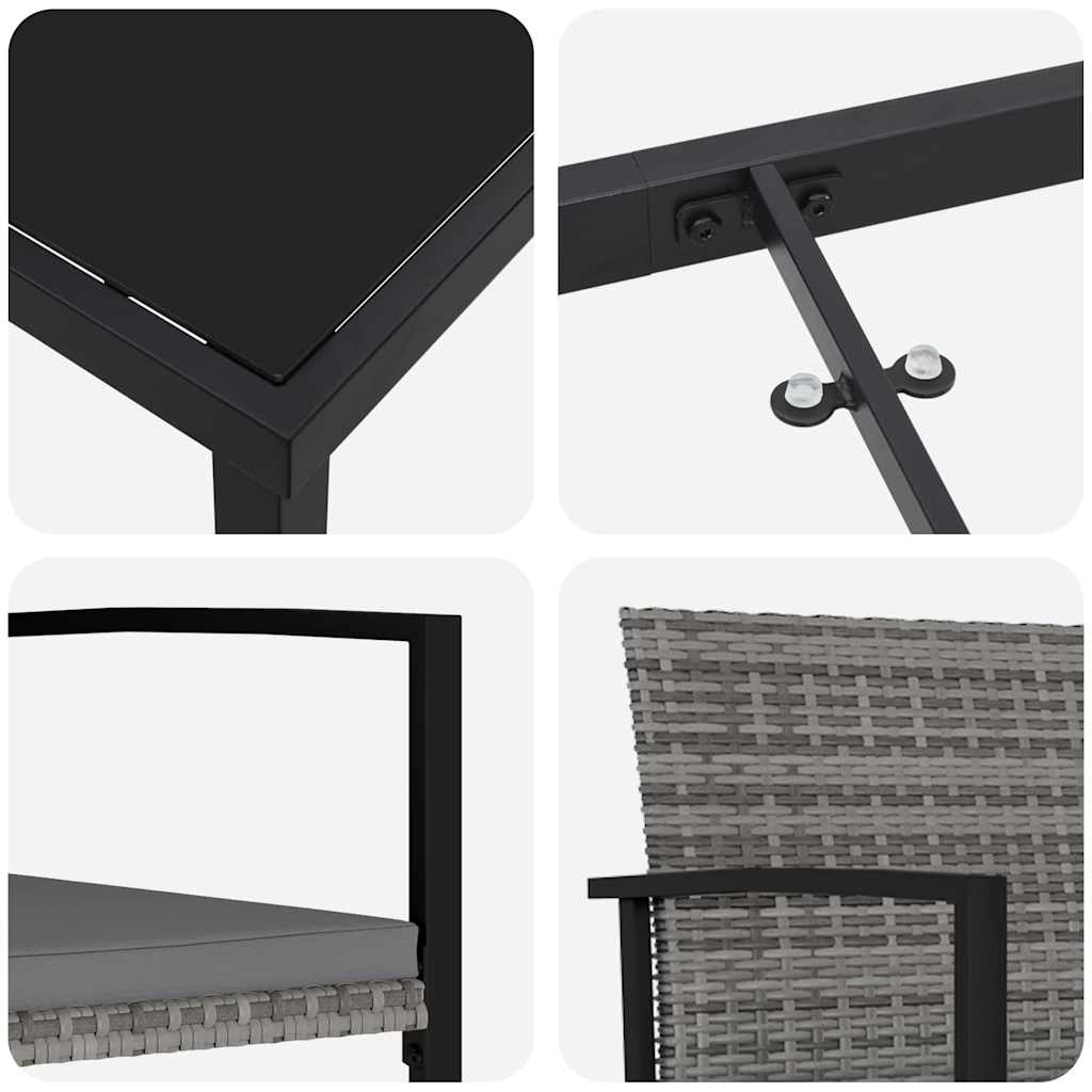 Vrtni set za objed 7 pcs Siva Čelik s prahom premazan