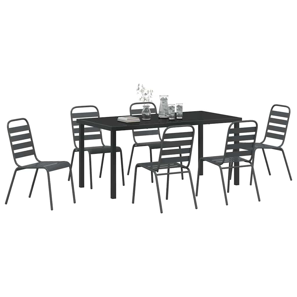Vrtni set za objed 7 pcs Antracit Čelik s prahom premazan