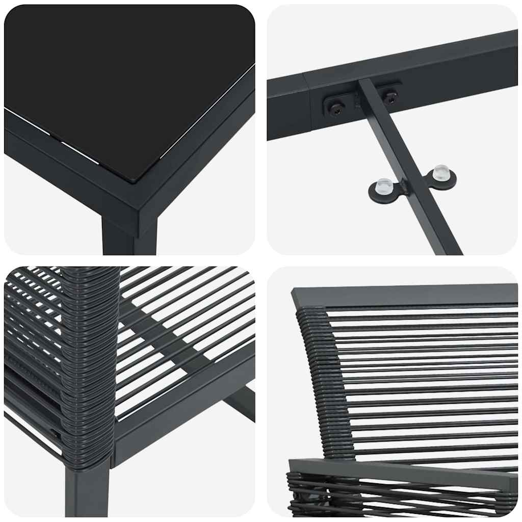 Vrtni set za objed 9 pcs Crna Čelik s prahom premazan