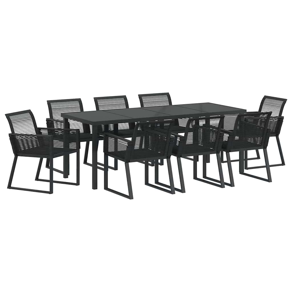 Vrtni set za objed 9 pcs Crna Čelik s prahom premazan