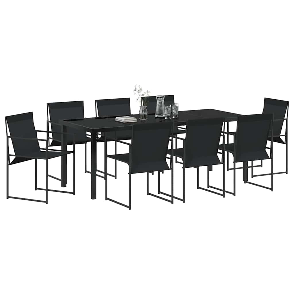 Vrtni set za objed 9 pcs Crna Textilene i čelik