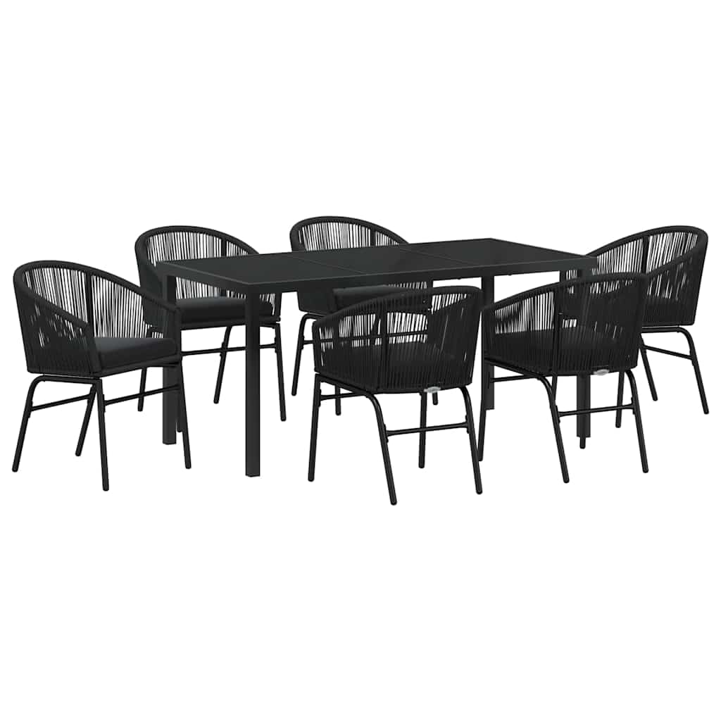 Vrtni set za objed 7 pcs Crna Čelik s prahom premazan