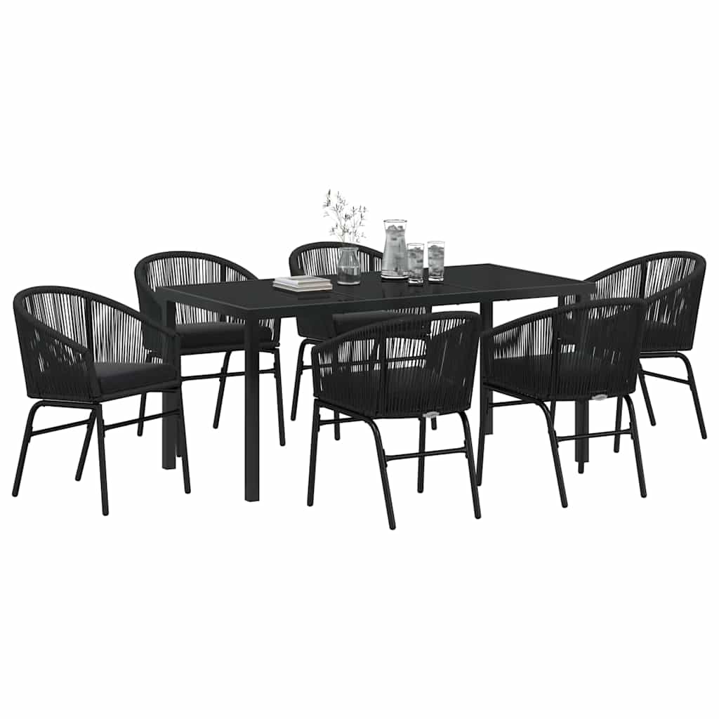 Vrtni set za objed 7 pcs Crna Čelik s prahom premazan