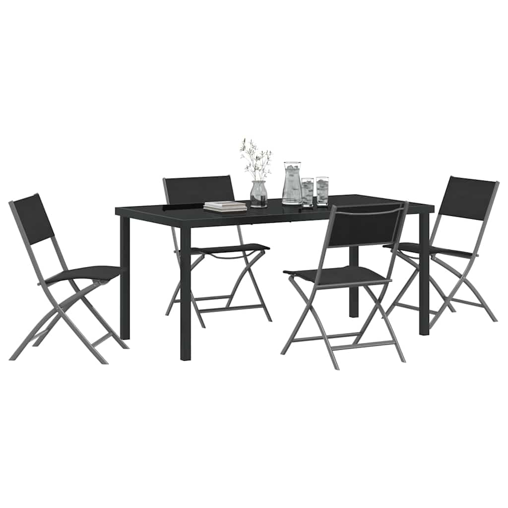 Vrtni set za objed 5 pcs Crna Čelik s prahom premazan