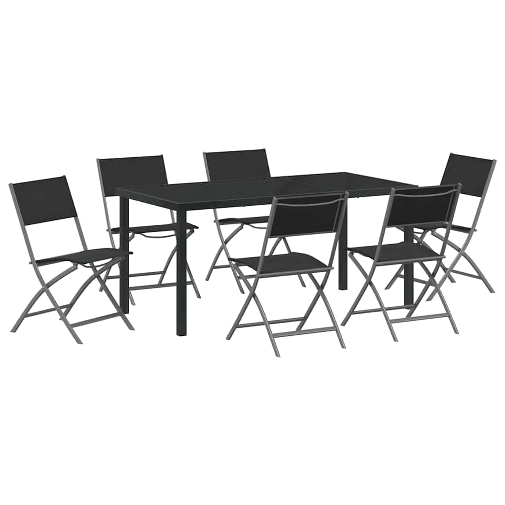 Vrtni set za objed 7 pcs Crna Čelik s prahom premazan