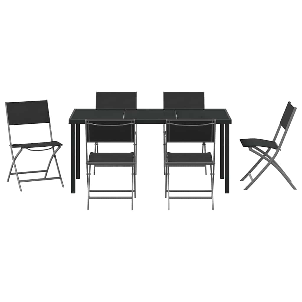 Vrtni set za objed 7 pcs Crna Čelik s prahom premazan
