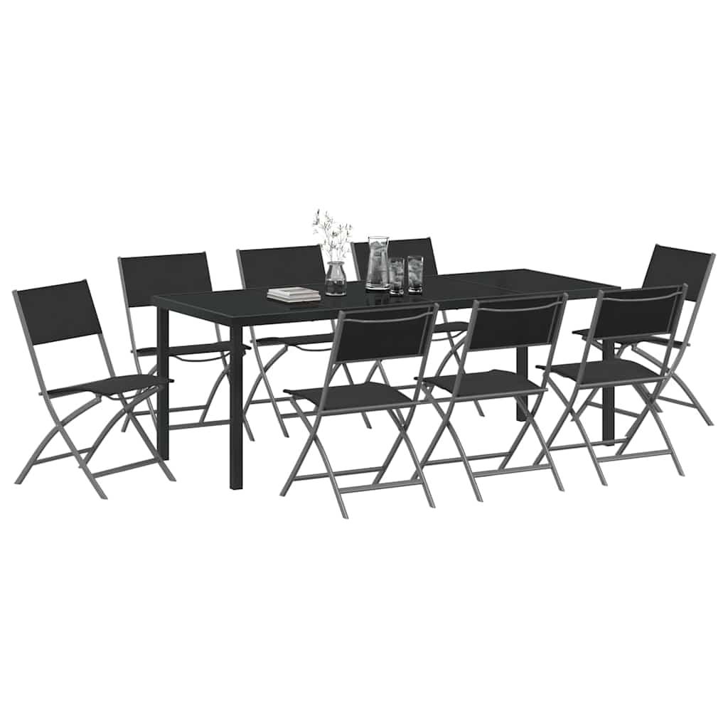 Vrtni set za objed 9 pcs Crna Čelik s prahom premazan
