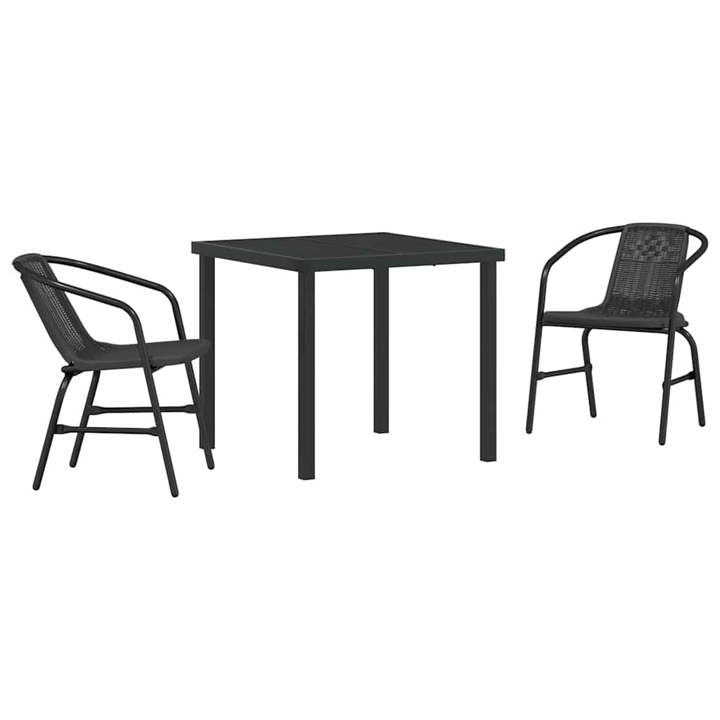 Vrtni set za objed 3 pcs Crna Čelik s prahom premazan