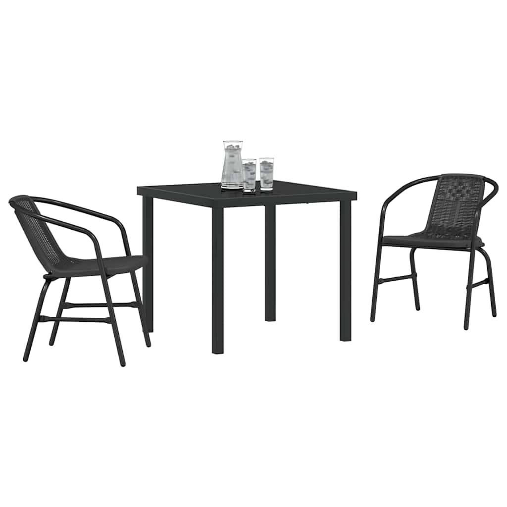 Vrtni set za objed 3 pcs Crna Čelik s prahom premazan
