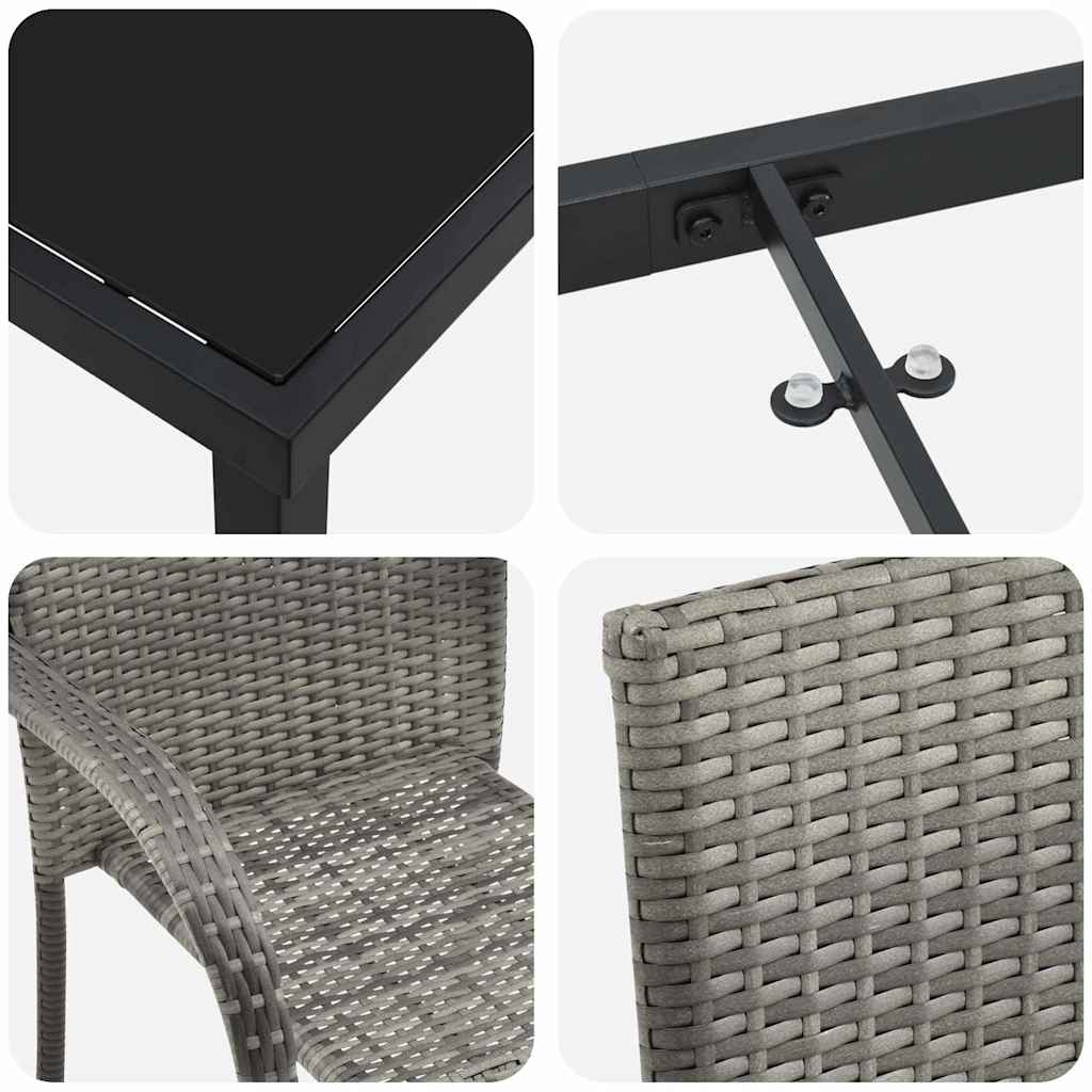 Vrtni set za objed 3 pcs Siva Čelik s prahom premazan
