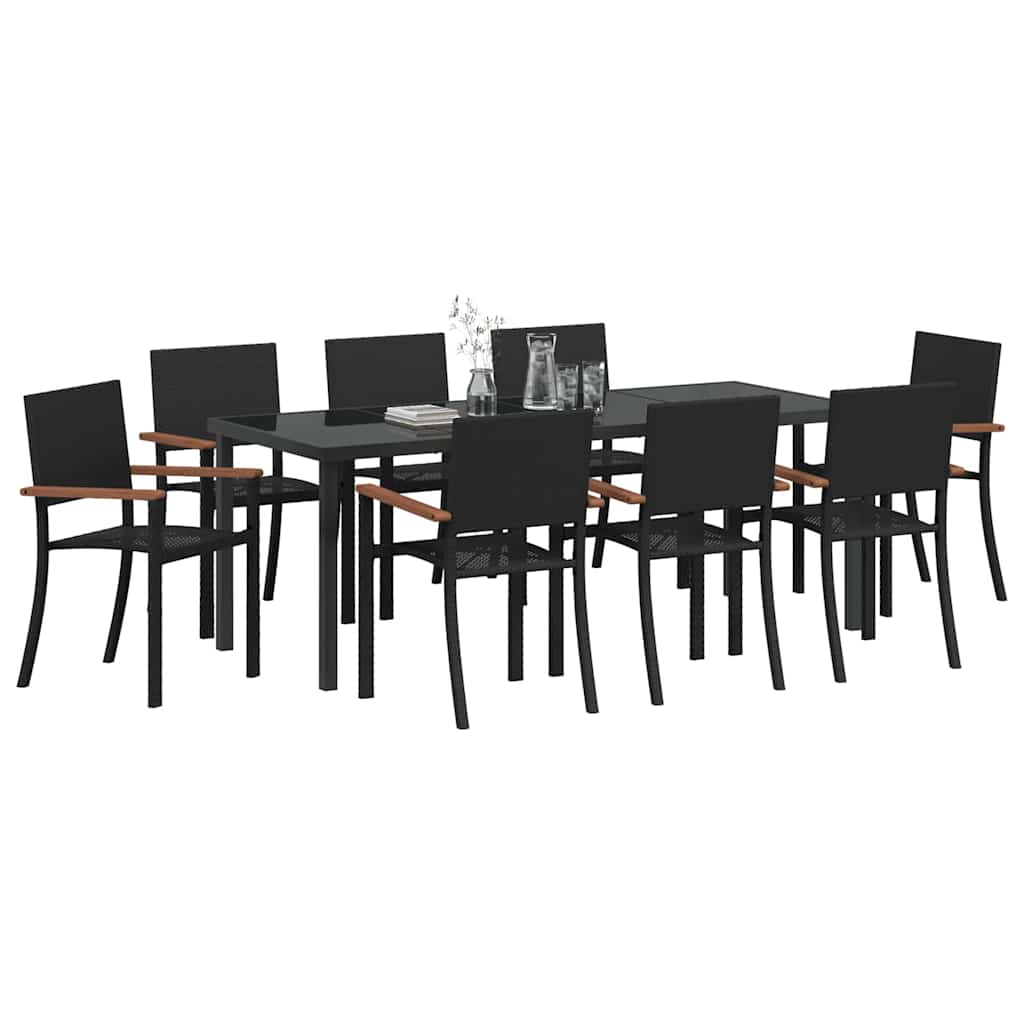 Vrtni set za objed 9 pcs Crna Čelik s prahom premazan