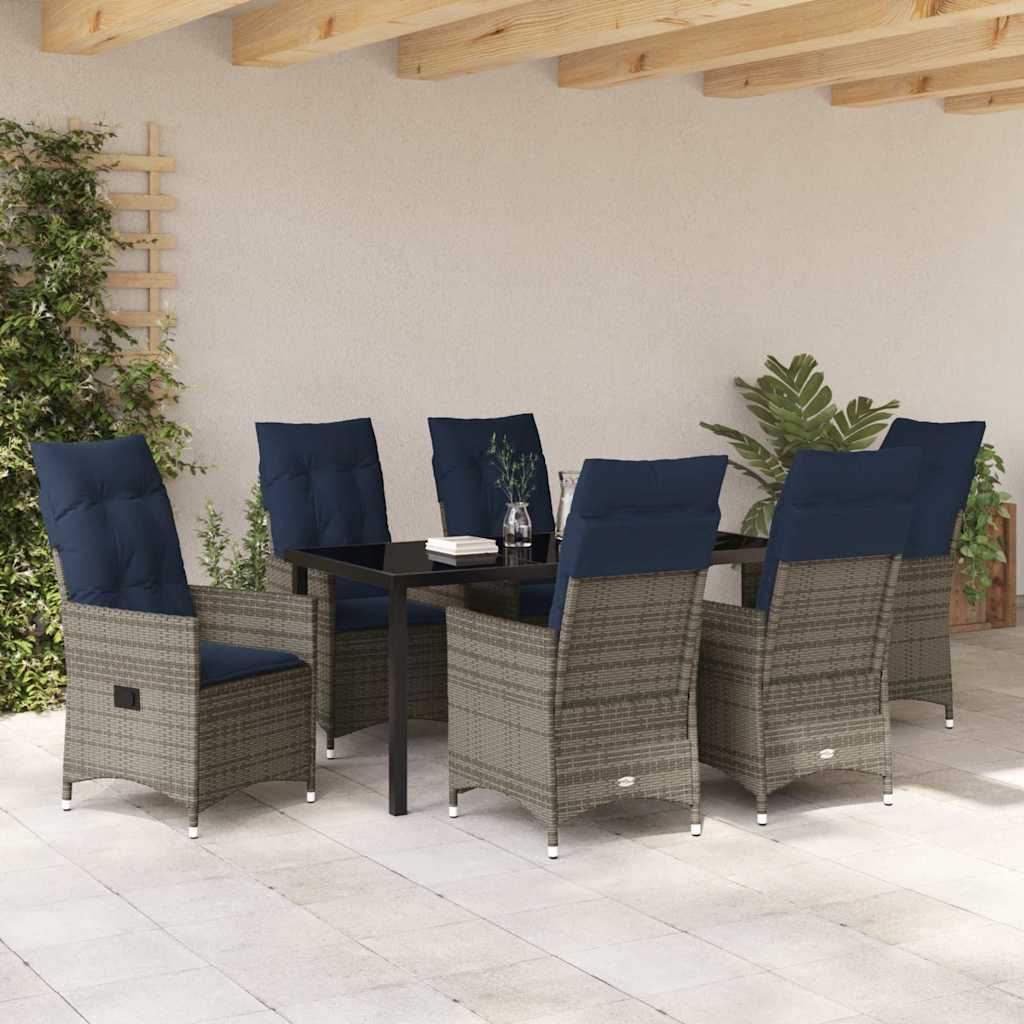 Set stola i stolica s jastukom 7 pcs Siva PE ratan