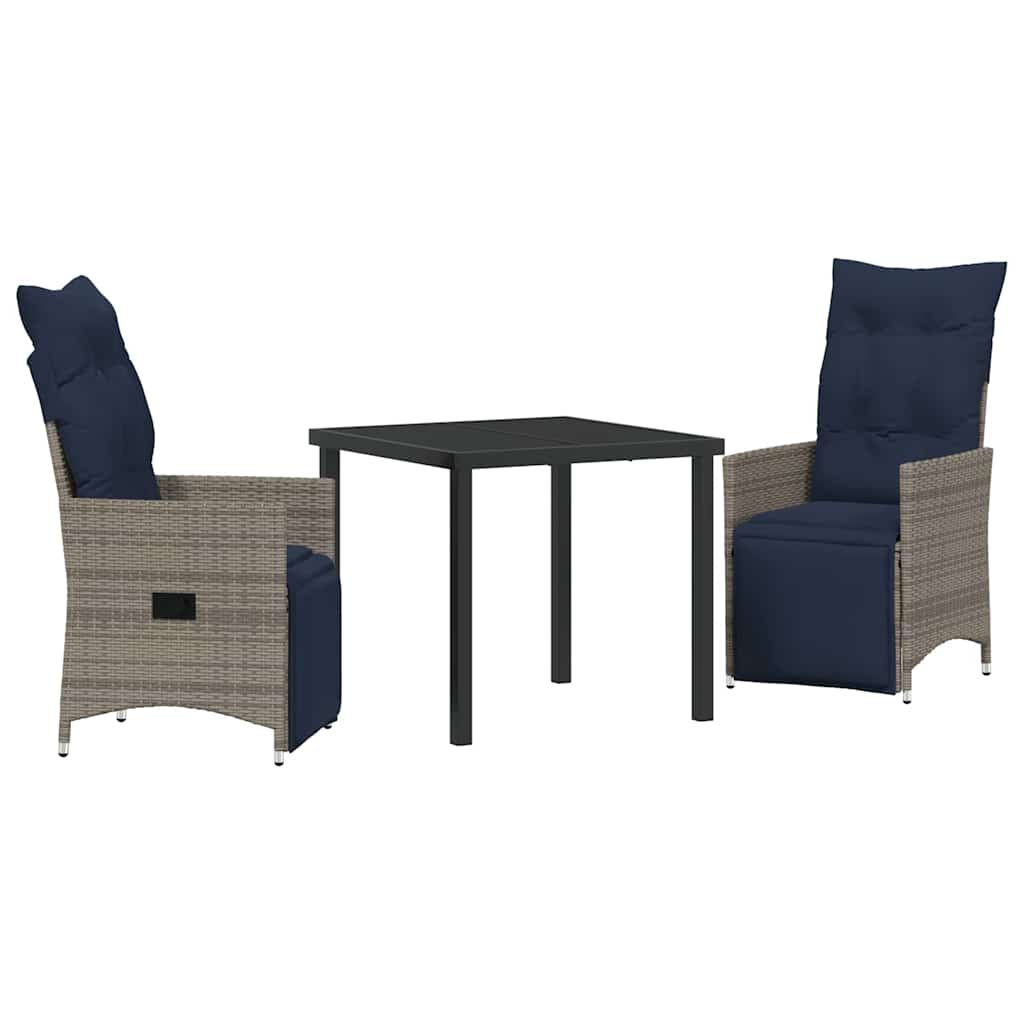 Set stola i stolica s jastukom 3 pcs Siva PE ratan