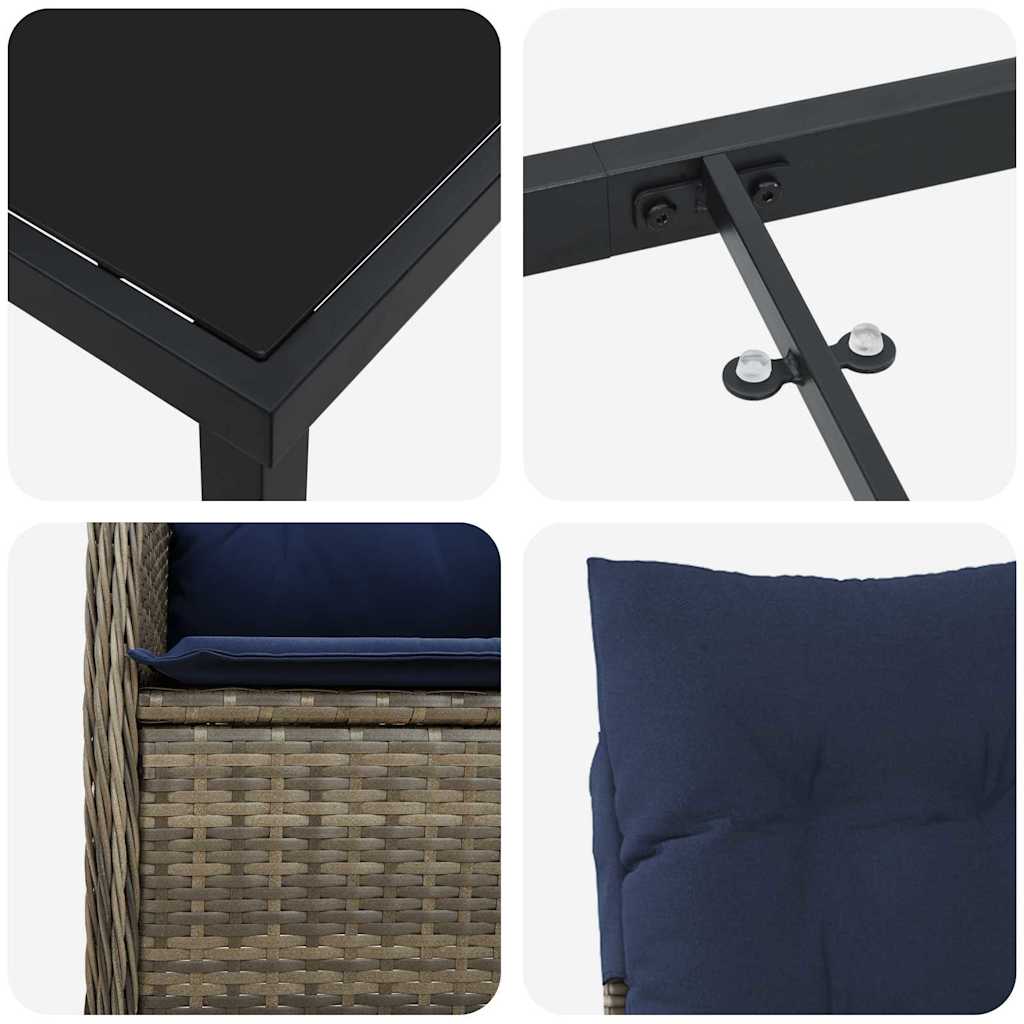 Set stola i stolica s jastukom 3 pcs Siva PE ratan