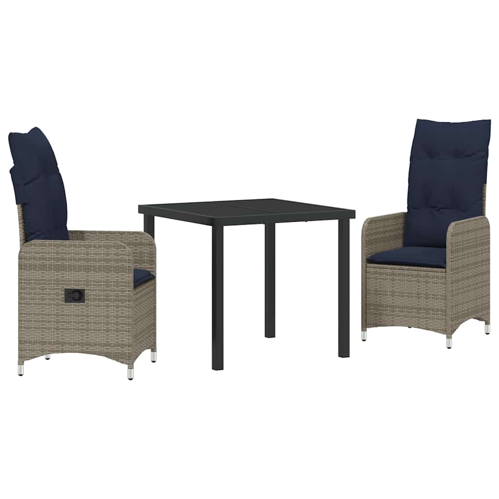 Set stola i stolica s jastukom 3 pcs Siva PE ratan