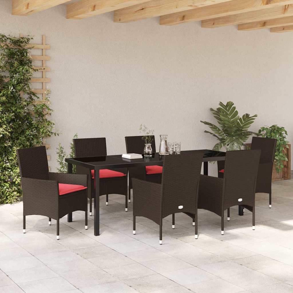 Set stola i stolica s jastukom 7 pcs Smeđa PE ratan