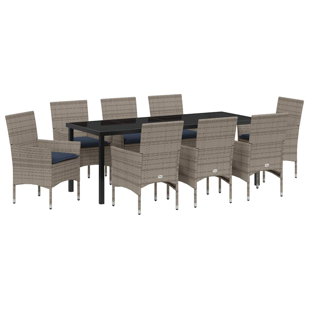Set stola i stolica s jastukom 9 pcs Siva PE ratan