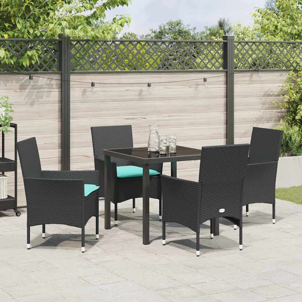 Set stola i stolica s jastukom 5 pcs Crna PE ratan