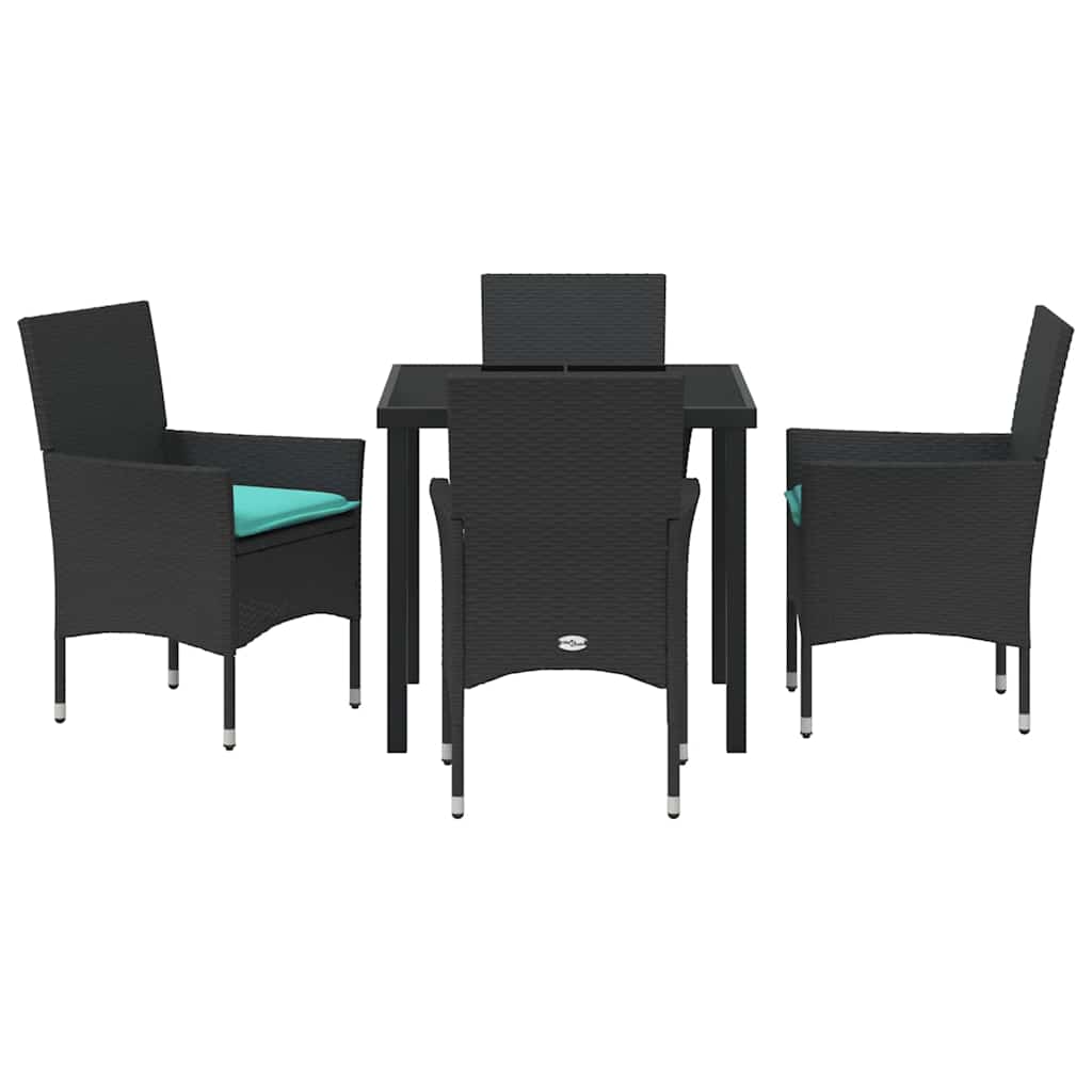 Set stola i stolica s jastukom 5 pcs Crna PE ratan