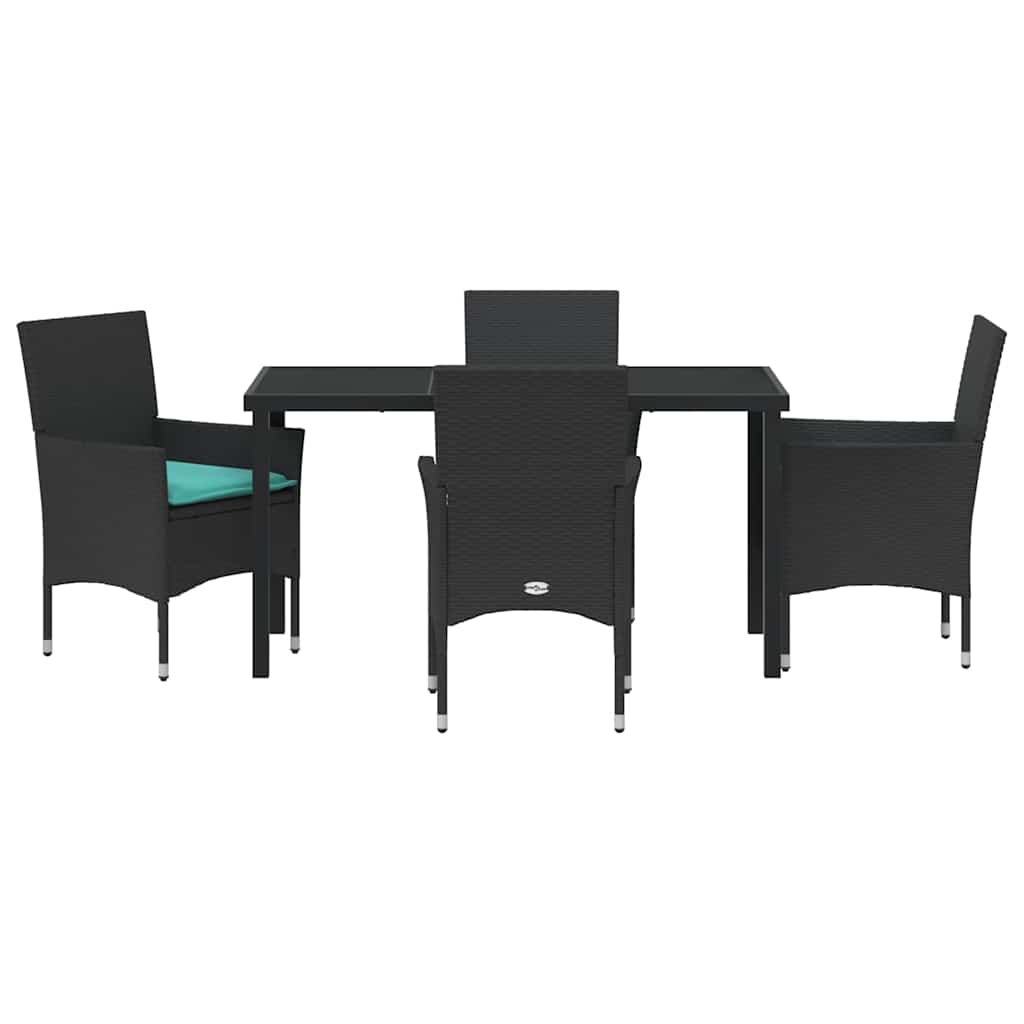 Set stola i stolica s jastukom 5 pcs Crna PE ratan