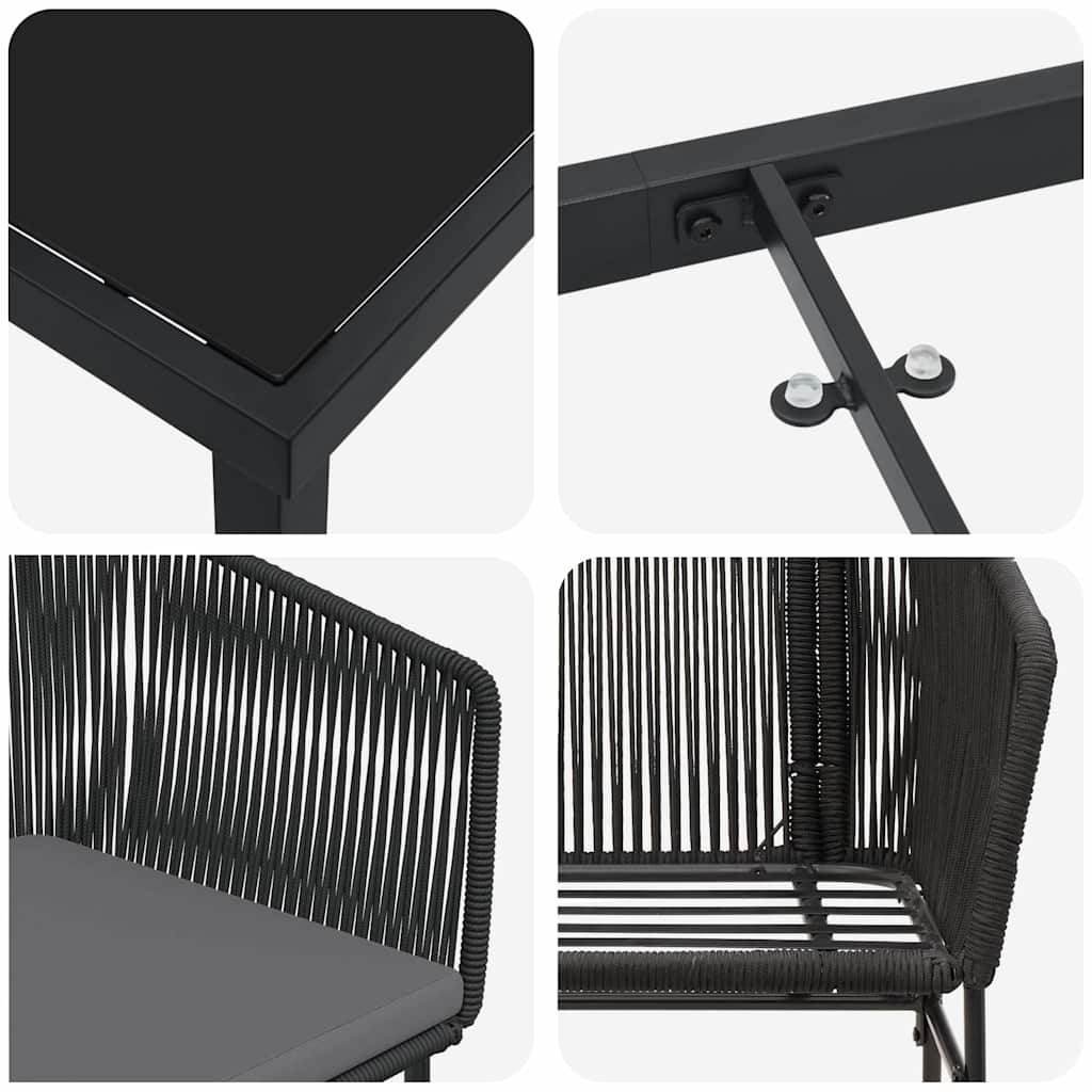 Vrtni set za objed 3 pcs Crna Čelik s prahom premazan