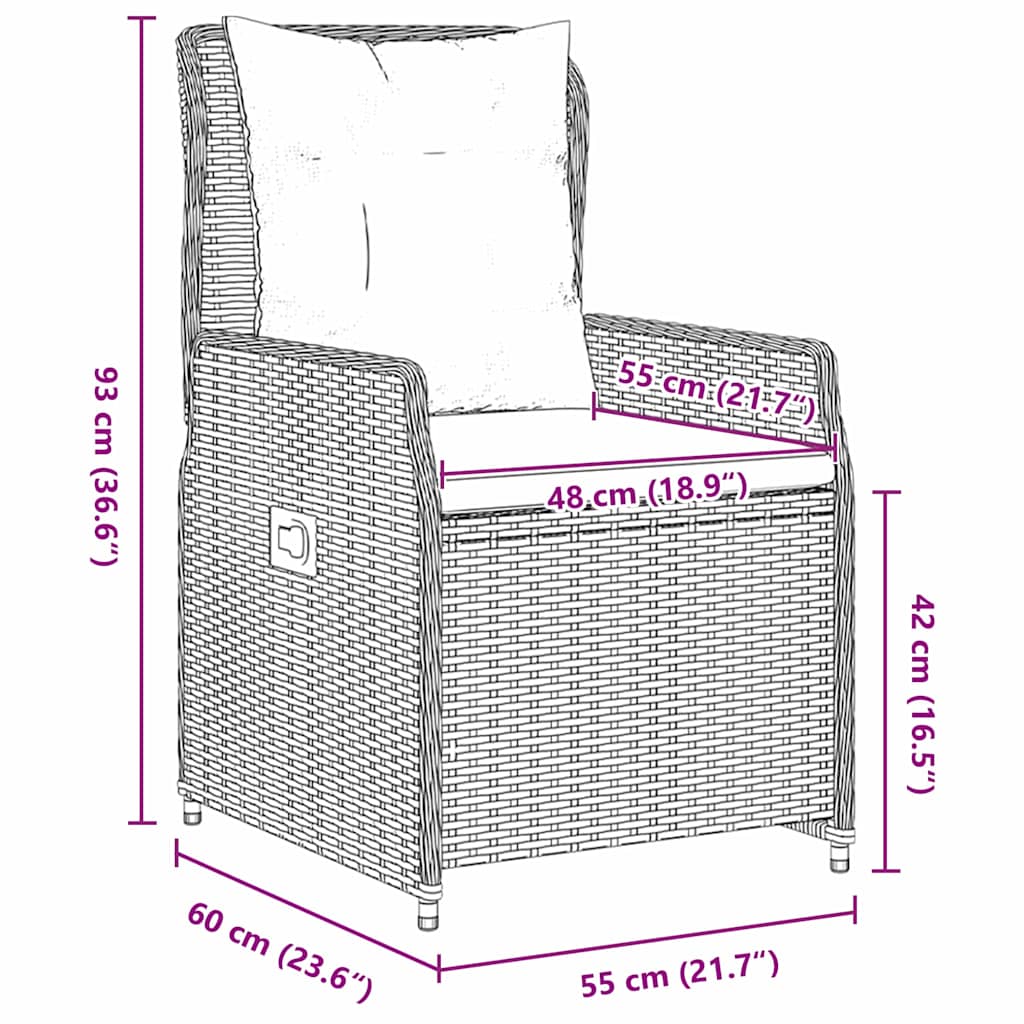 Vrtni set za objed s jastukom 5 pcs Siva Poli ratan