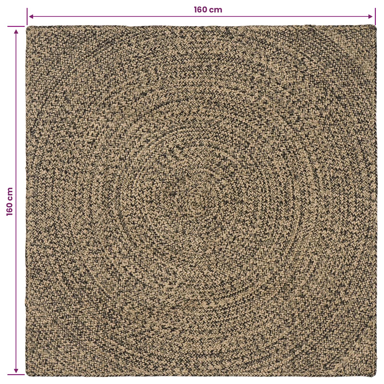 Tepisi za područja Prirodna i crna 160 x 160 cm Juta