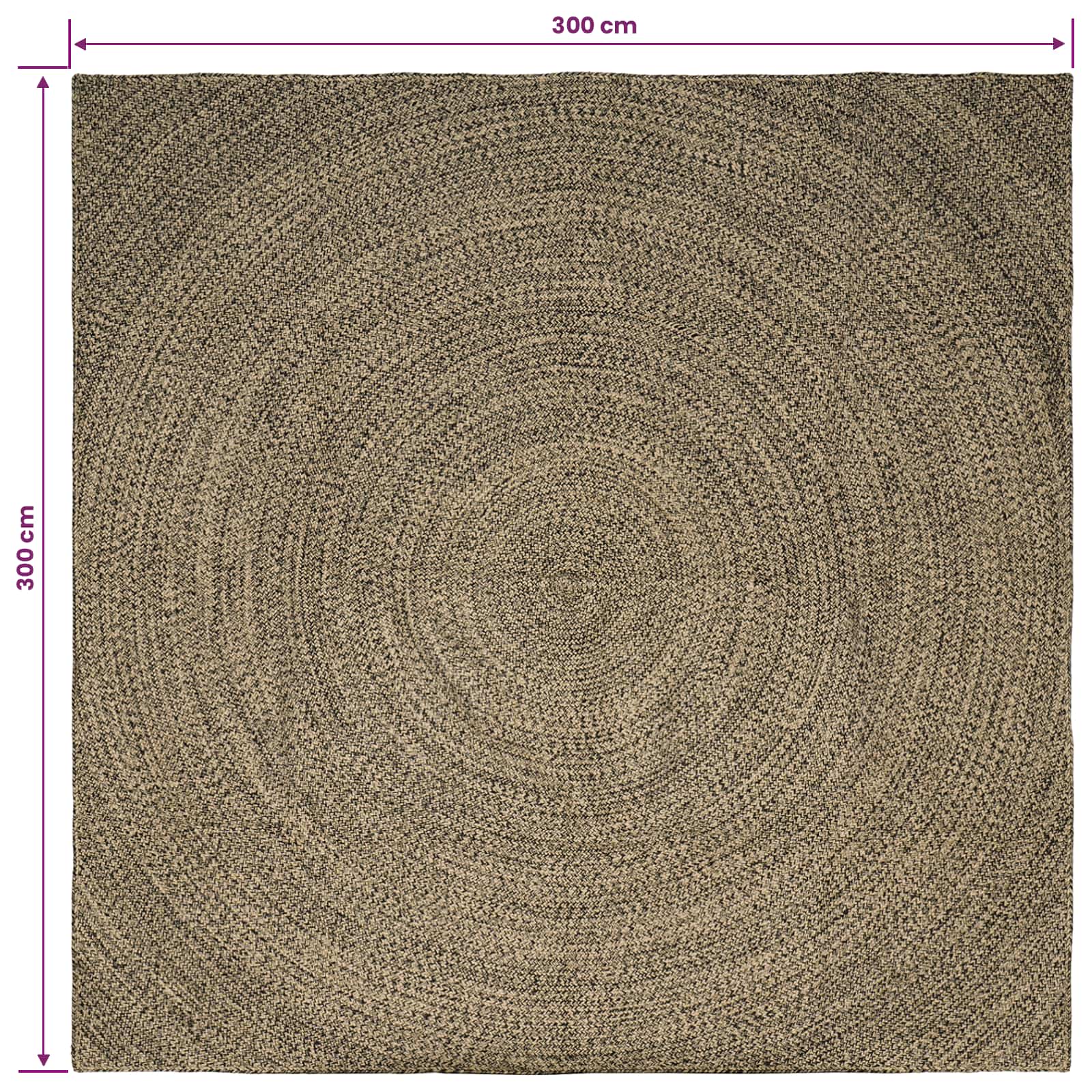 Tepisi za područja Prirodna i crna 300 x 300 cm Juta