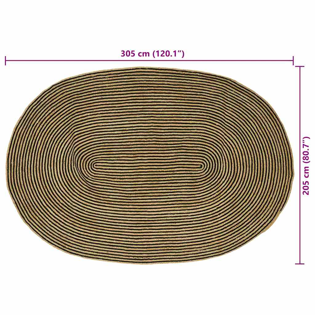Tepisi za područja Prirodna i crna 205 x 305 cm Juta