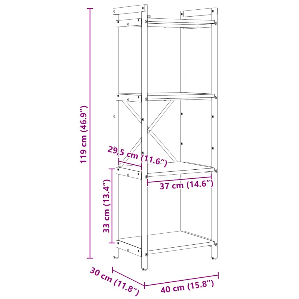 Polica Crni hrast 40 x 30 x 119 cm Konstruirano drvo