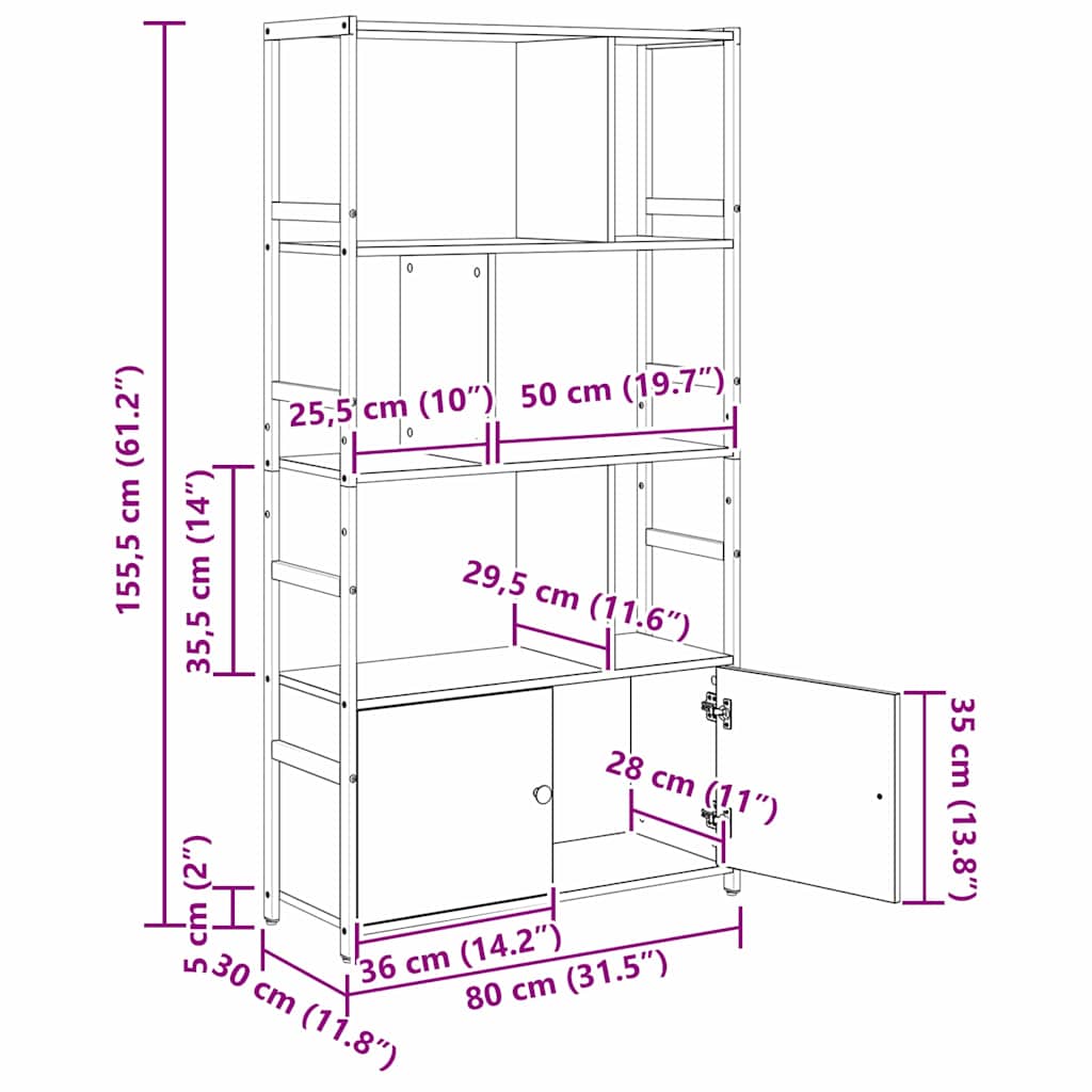 Polica Crni hrast 80 x 30 x 155,5 cm Konstruirano drvo