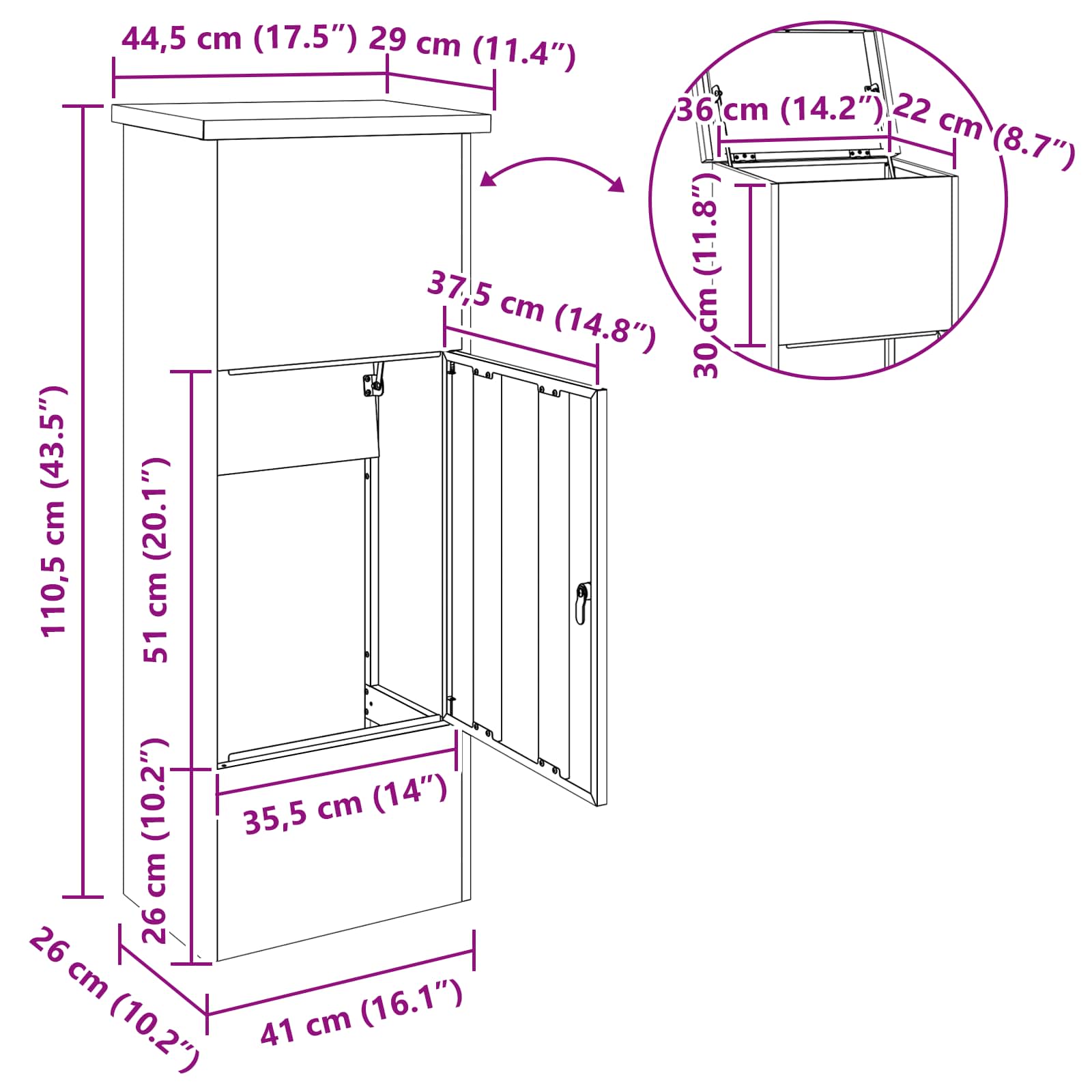Sandučić za pakete s pohranom Crna 44,5 x 29 x 110,5 cm Čelik