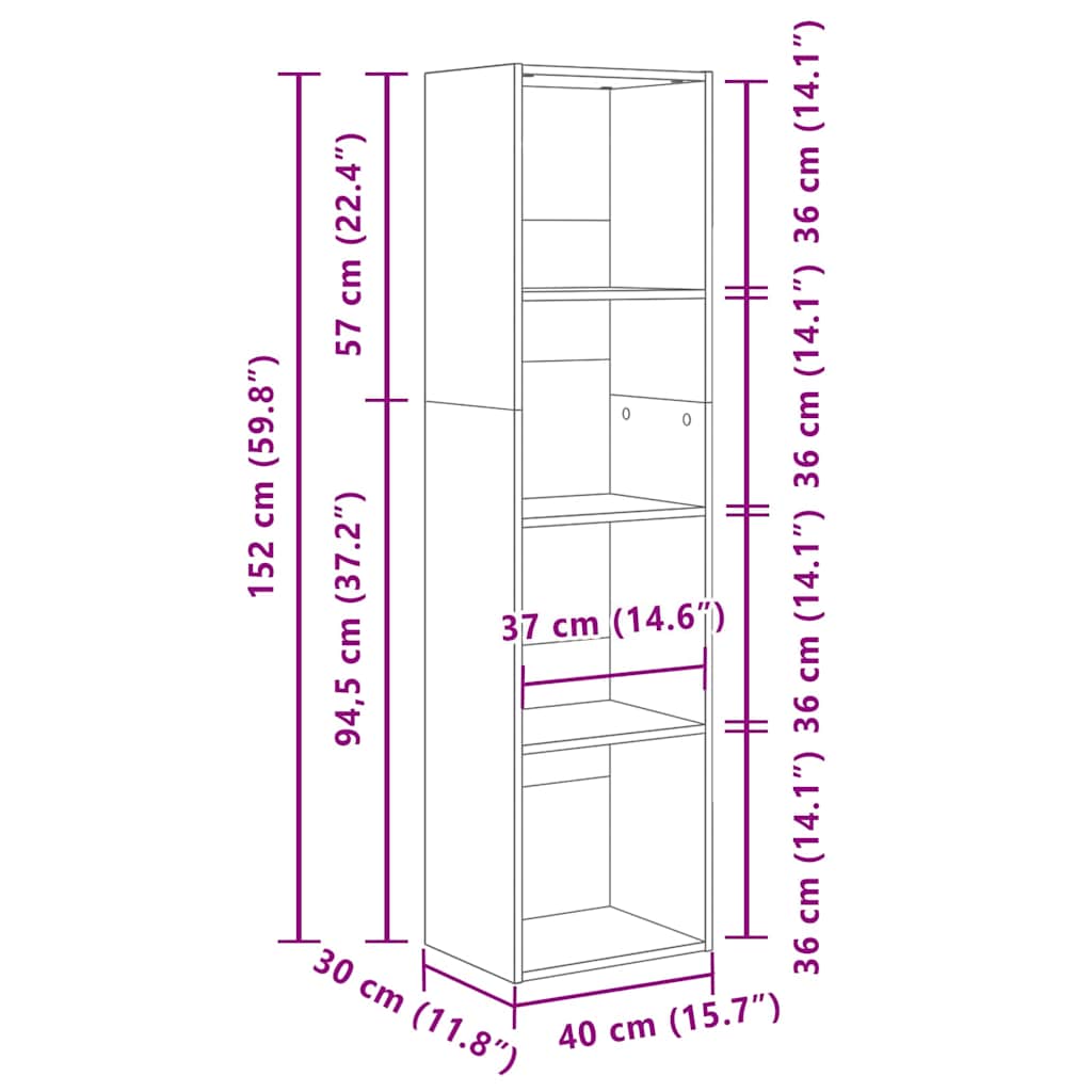 Polica Crni hrast 40 x 30 x 152 cm Konstruirano drvo