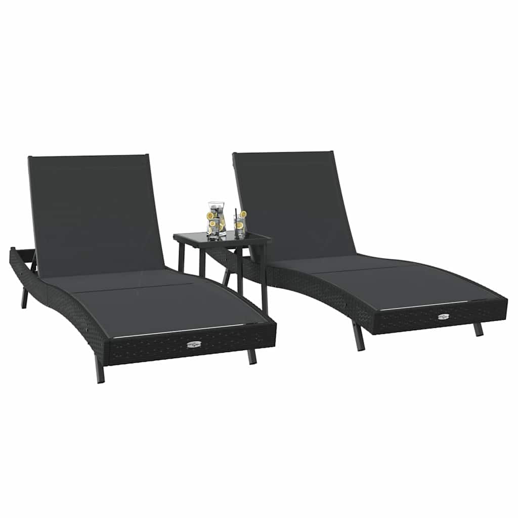Ležaljka 3 pcs Crna 197 x 70 x 82 cm poliratan