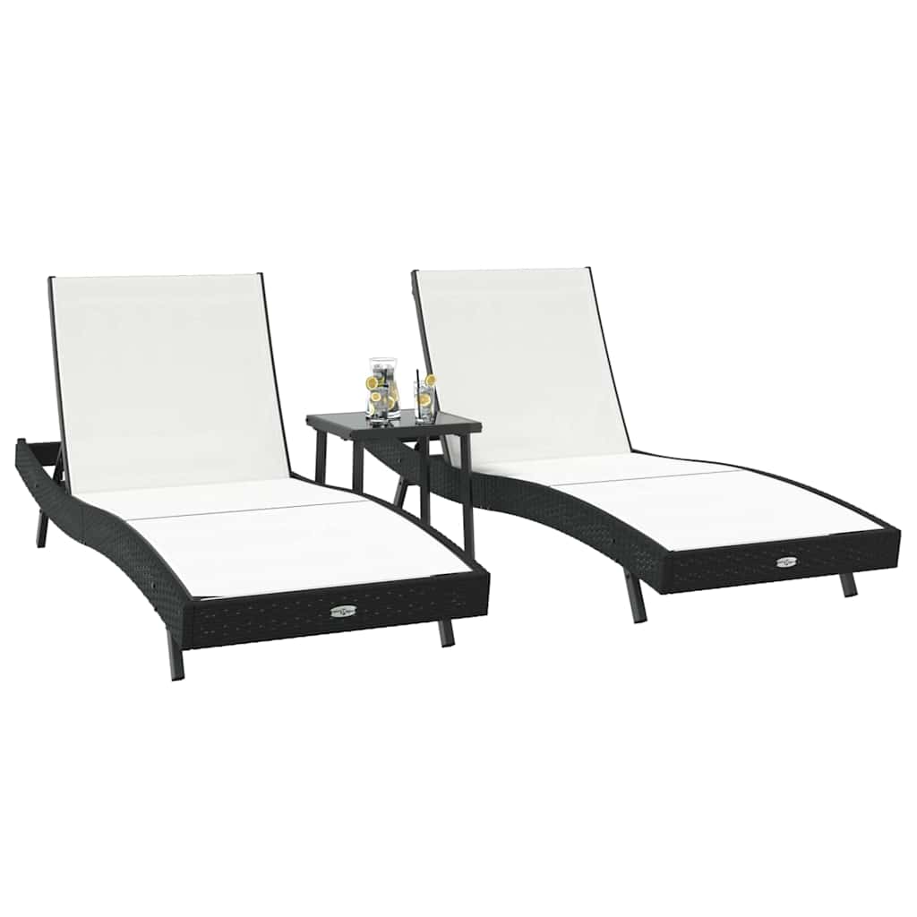 Ležaljka 3 pcs Crna i bijela 197 x 70 x 82 cm poliratan