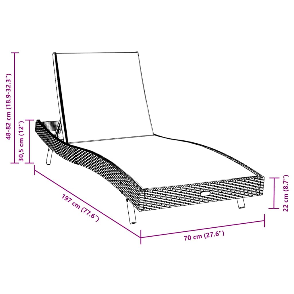 Ležaljka 3 pcs Crna i bijela 197 x 70 x 82 cm poliratan