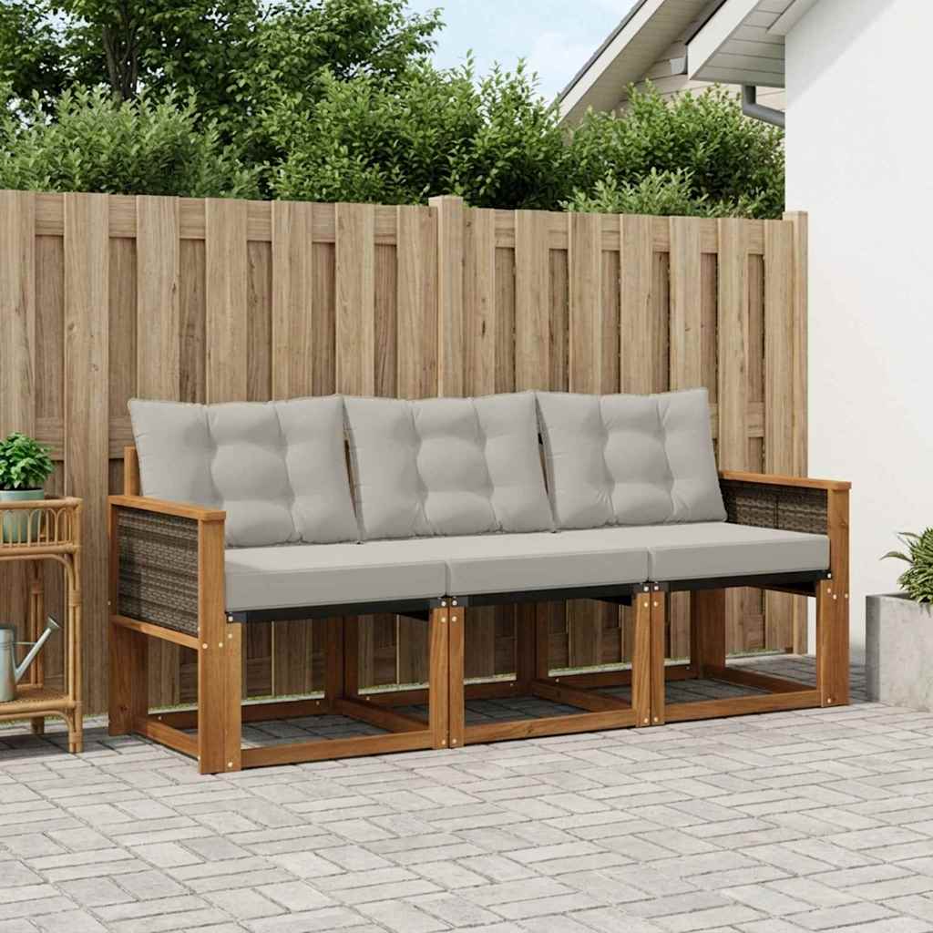 Set vanjskih sofa s jastukom 3 pcs Prirodna i svjetlosiva